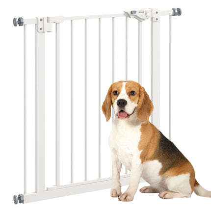 Adjustable Metal Dog Gate 74-80cm Wide with Automatic Closing - White