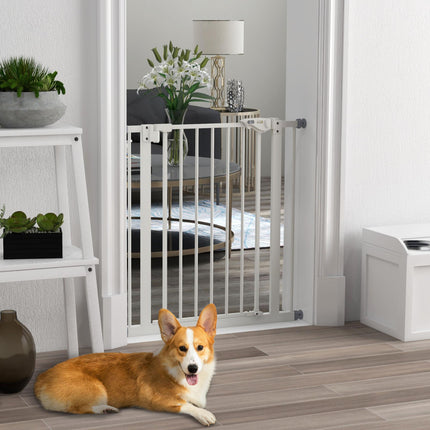 Adjustable Metal Dog Gate 74-80cm Wide with Automatic Closing - White