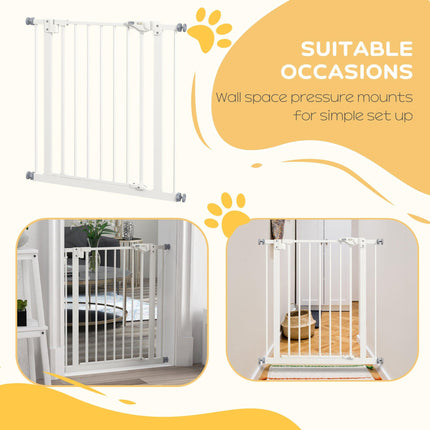 Adjustable Metal Dog Gate 74-80cm Wide with Automatic Closing - White