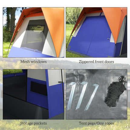 Six-Man Camping Tent, with Small Rainfly and Accessories - Orange