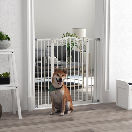 Metal Pet Safety Folding Dog Gate with Adjustable Width - White
