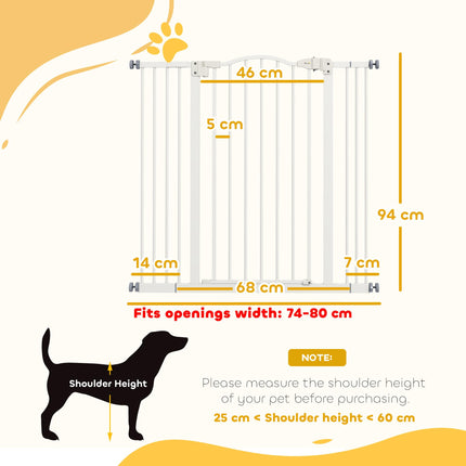 Metal Pet Safety Folding Dog Gate with Adjustable Width - White