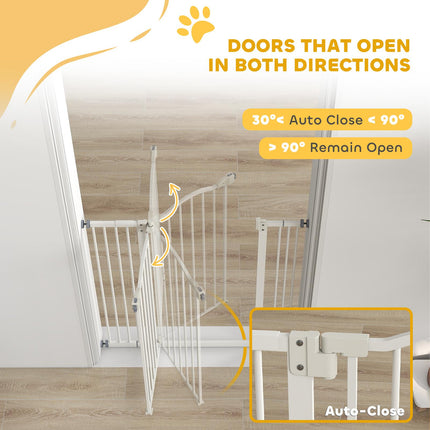 Metal Pet Safety Folding Dog Gate with Adjustable Width - White