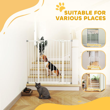 Metal Pet Safety Folding Dog Gate with Adjustable Width - White