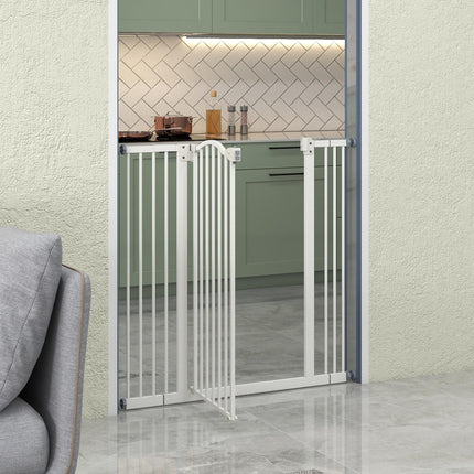 Metal Pet Safety Folding Dog Gate with Adjustable Width - White