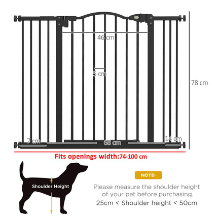 Adjustable Metal Pet Gate Safety Barrier 74-100cm with Auto-Close Door - Black