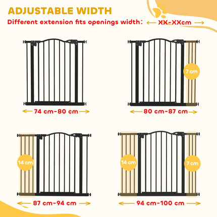 Adjustable Metal Pet Gate Safety Barrier 74-100cm with Auto-Close Door - Black
