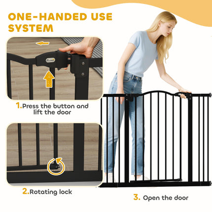 Adjustable Metal Pet Gate Safety Barrier 74-100cm with Auto-Close Door - Black