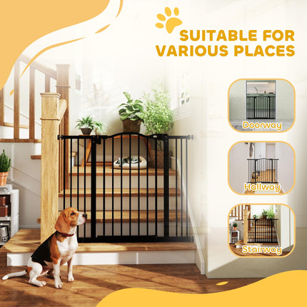 Adjustable Metal Pet Gate Safety Barrier 74-100cm with Auto-Close Door - Black