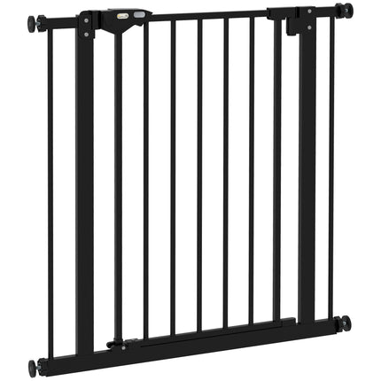 Adjustable Metal Dog Gate 74-80cm Wide with Automatic Closing Door - Black