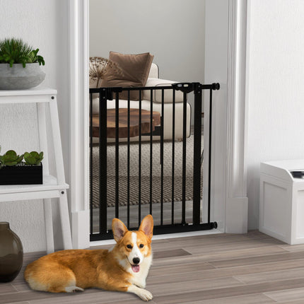 Adjustable Metal Dog Gate 74-80cm Wide with Automatic Closing Door - Black