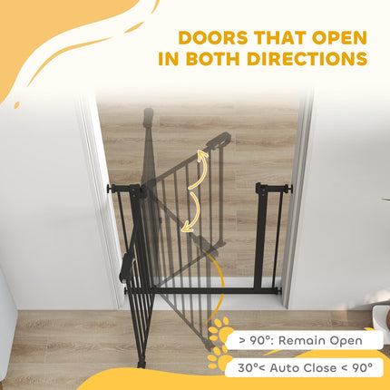 Adjustable Metal Dog Gate 74-80cm Wide with Automatic Closing Door - Black