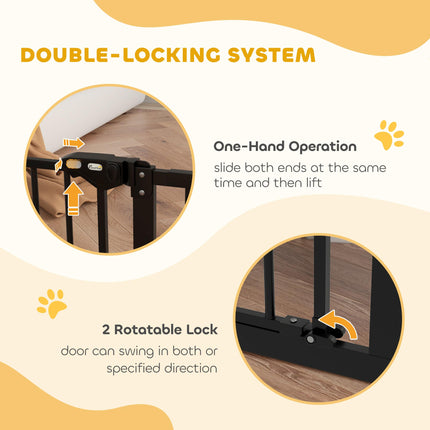 Adjustable Metal Dog Gate 74-80cm Wide with Automatic Closing Door - Black