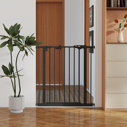 Adjustable Metal Dog Gate 74-80cm Wide with Automatic Closing Door - Black