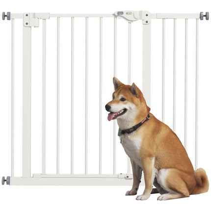 Adjustable Metal Dog Gate 74-94cm Wide with Automatic Closing - White