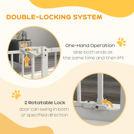 Adjustable Metal Dog Gate 74-94cm Wide with Automatic Closing - White