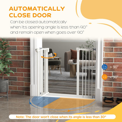 Adjustable Metal Dog Gate 74-94cm Wide with Automatic Closing - White