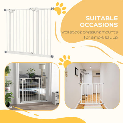 Adjustable Metal Dog Gate 74-94cm Wide with Automatic Closing - White