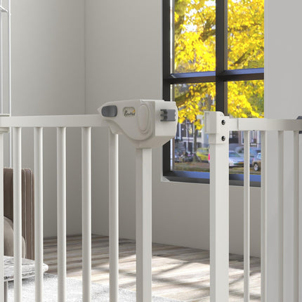 Adjustable Metal Dog Gate 74-94cm Wide with Automatic Closing - White