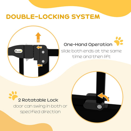 Metal Pet Safety Folding Dog Gate with Double Lock - Black