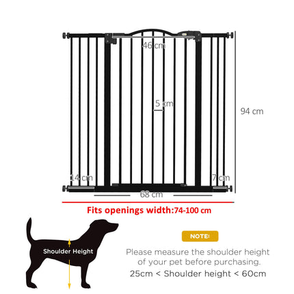 Metal Pet Safety Gate Folding Dog Fence Adjustable with Double Lock - Black