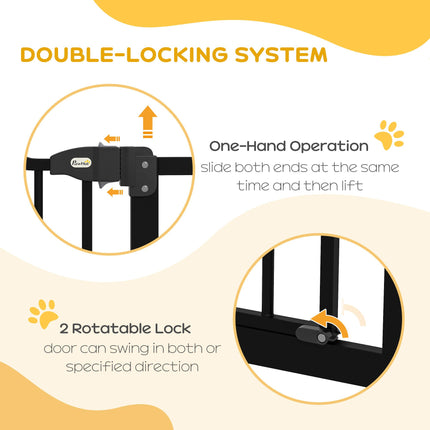 Metal Pet Safety Gate Folding Dog Fence Adjustable with Double Lock - Black