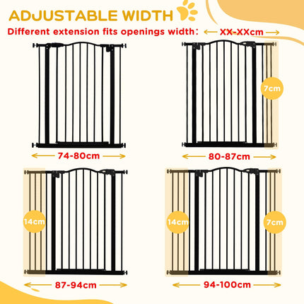 Metal Pet Safety Gate Folding Dog Fence Adjustable with Double Lock - Black