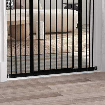 Metal Pet Safety Gate Folding Dog Fence Adjustable with Double Lock - Black
