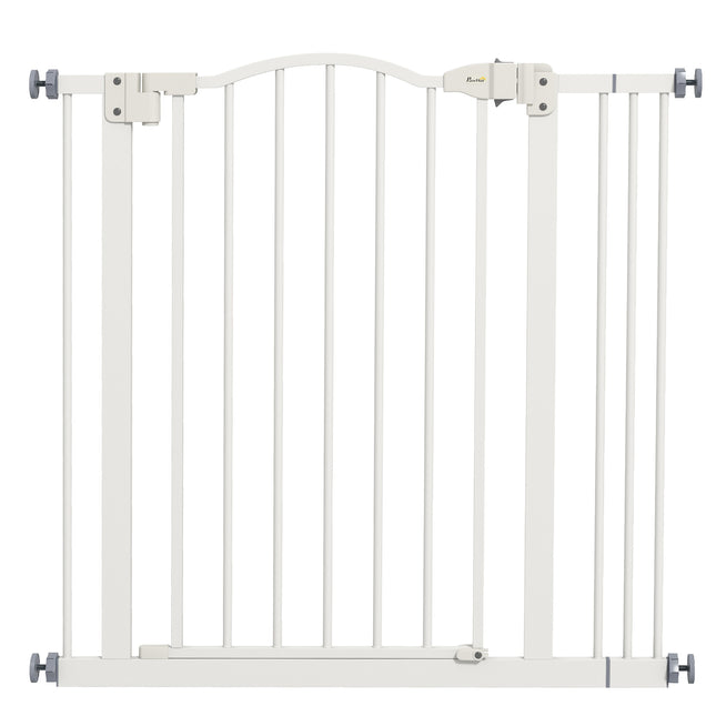 Adjustable 74-87cm Metal Pet Safety Gate with Auto-Close Door - White