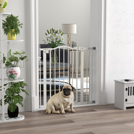 Adjustable 74-87cm Metal Pet Safety Gate with Auto-Close Door - White