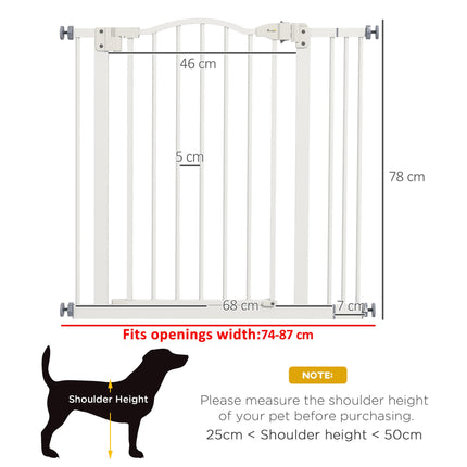 Adjustable 74-87cm Metal Pet Safety Gate with Auto-Close Door - White