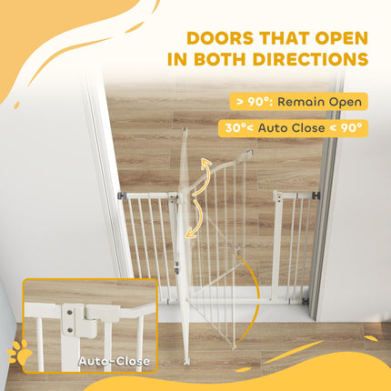 Adjustable 74-87cm Metal Pet Safety Gate with Auto-Close Door - White