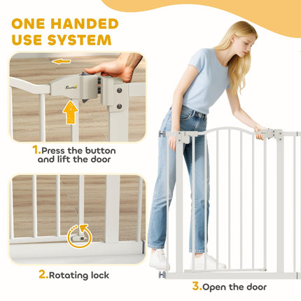 Adjustable 74-87cm Metal Pet Safety Gate with Auto-Close Door - White