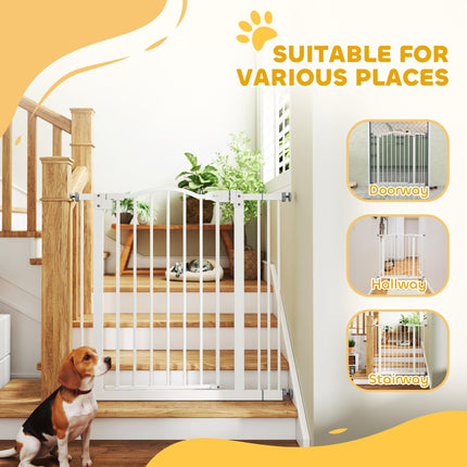 Adjustable 74-87cm Metal Pet Safety Gate with Auto-Close Door - White