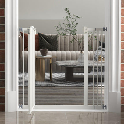 Adjustable 74-87cm Metal Pet Safety Gate with Auto-Close Door - White