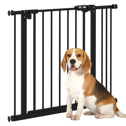 Adjustable Metal Dog Gate 74-87cm Wide with Automatic Closing - Black