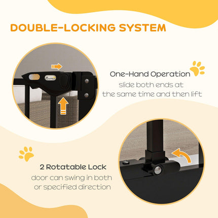 Adjustable Metal Dog Gate 74-87cm Wide with Automatic Closing - Black