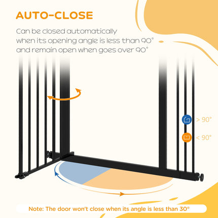 Adjustable Metal Dog Gate 74-87cm Wide with Automatic Closing - Black