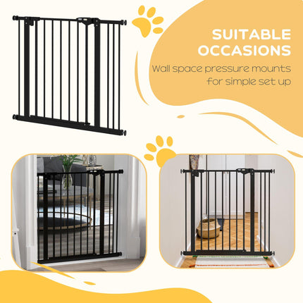 Adjustable Metal Dog Gate 74-87cm Wide with Automatic Closing - Black