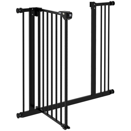 Adjustable Metal Dog Gate 74-87cm Wide with Automatic Closing - Black