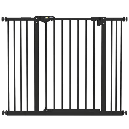 Adjustable Metal Dog Gate 74-100cm Wide with Auto Close Door - Black