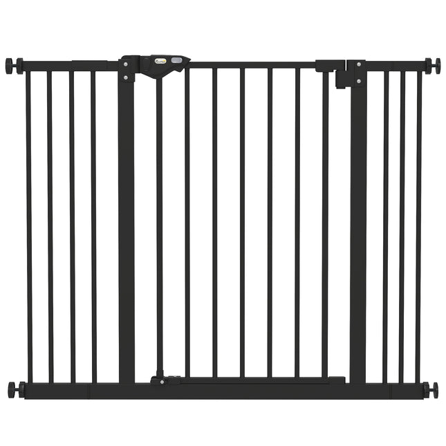 Adjustable Metal Dog Gate 74-100cm Wide with Auto Close Door - Black