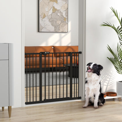 Adjustable Metal Dog Gate 74-100cm Wide with Auto Close Door - Black