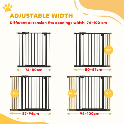 Adjustable Metal Dog Gate 74-100cm Wide with Auto Close Door - Black