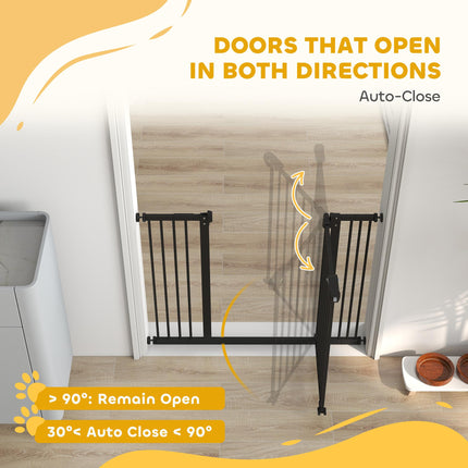 Adjustable Metal Dog Gate 74-100cm Wide with Auto Close Door - Black