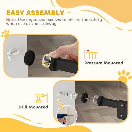 Adjustable Metal Dog Gate 74-100cm Wide with Auto Close Door - Black