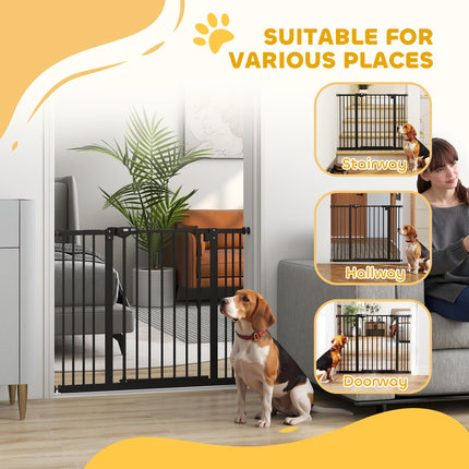 Adjustable Metal Dog Gate 74-100cm Wide with Auto Close Door - Black