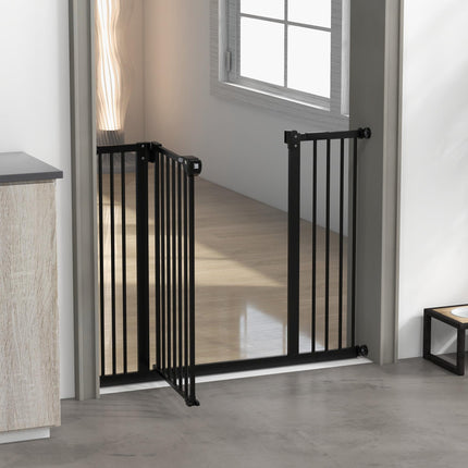 Adjustable Metal Dog Gate 74-100cm Wide with Auto Close Door - Black
