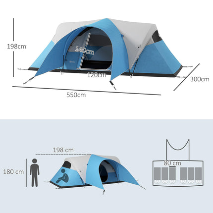 Waterproof Family Camping Tent for 5-6 People with Porch - Blue