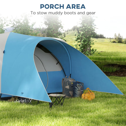 Waterproof Family Camping Tent for 5-6 People with Porch - Blue